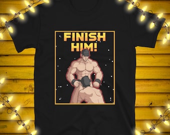 Finish Him Pixel Art T-shirt Retro Arcade Shirt 8 Bit Gaming Graphic Tee Funny Gay Culture Tshirt