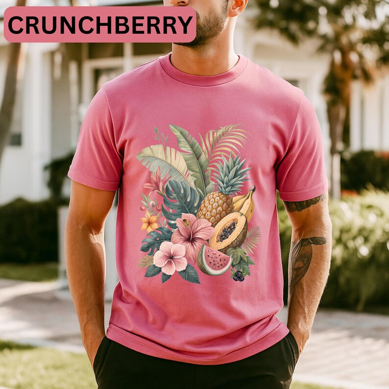 Exotic Fruit Tropical Shirt Comfort Colours Island Luxe Aesthetic Tshirt Beach Cover Ups T-shirt Summer Holiday Top Papaya Graphic Tee