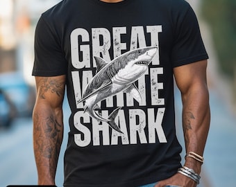 Camiseta vintage monocromática de tiburón blanco, playera oceánica, playera playera para amantes de los tiburones, playera de vida marina