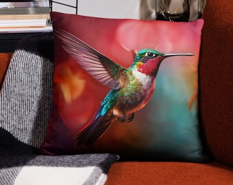 Hummingbird Cushion Cover Bird Lover Pillow Case Red Home Decor 18 X  18 Inch Decorative Scatter Cushion Gift For Humming Bird Lover
