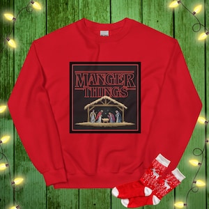 Funny Christmas Sweatshirt Manger Things Sweater Upside Down Jumper Xmas Gift For Science Fiction Fan Supernatural Shirt
