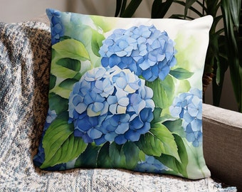 Hydrangea Cushion Cover Blue Hydrangeas Pillow Case Blue Floral Home Decoration 18 Inch Decorative Scatter Cushion Cover Watercolour Flowers