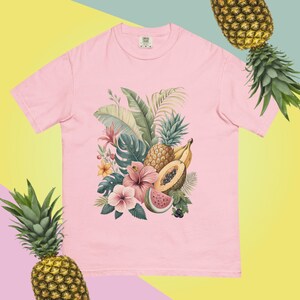 Exotic Fruit Tropical Shirt Island Luxe Aesthetic Tshirt Beach Cover Ups T-shirt Summer Holiday Top Papaya Graphic Tee