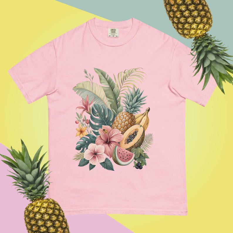 Exotic Fruit Tropical Shirt Island Luxe Aesthetic Tshirt Beach Cover Ups T-shirt Summer Holiday Top Papaya Graphic Tee