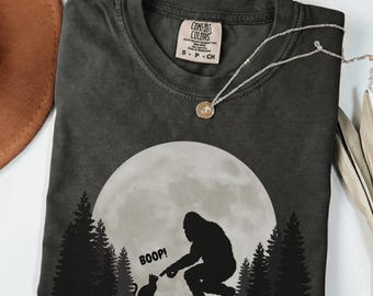 Bigfoot Boop T-shirt Comfort Colours Sasquatch Cat Shirt Funny Cryptid Moon Graphic Tee