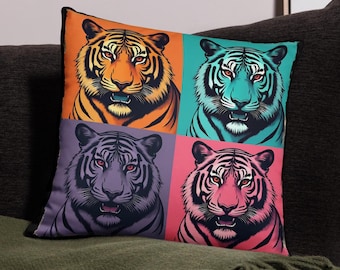 Popkonst Tiger Kuddfodral Modern Konst Tigrar Örngott Stor Katt Spridningskudde Färgglad Retro Tiger Heminredning Gåva För Tigerälskare