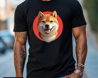Shiba Inu T-Shirt Cute Japanese Dog Graphic Tee Smiling Shiba Face Red Circle Design Shirt