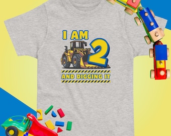 Boys 2nd Birthday Tshirt I Am 2 And Digging It Shirt 2 Years Old Digger T-shirt Kids Construction Tees 2nd Birthday Boy Gifts Toddler Top