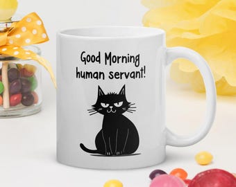 Funny Black Cat Mug Good Morning Human Servant Coffee Cup Cat Gifts For Pet Owner Cat Dad Mugs Cat Mom Mug