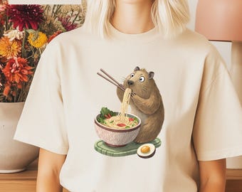 Ramen Cute Capybara T-Shirt Capybara Lover Gift Kawaii Shirt Alt Clothing Anime Rodent Tshirt Japanese Tee Foodies Gift Ramen Lover
