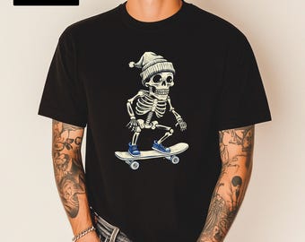 Skeleton Skateboard T-Shirt Lustiges Skater-Grafik-T-Shirt Skeleton Streetwear-Shirt