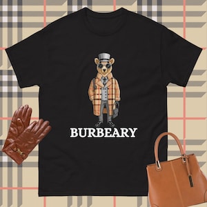 Teddy Bear Shirt Beige Tartan Check Burbeary T-shirt Funny Fashion Designer Tshirt Brown Bear Tee Gift For Bear Lover Fashion Student