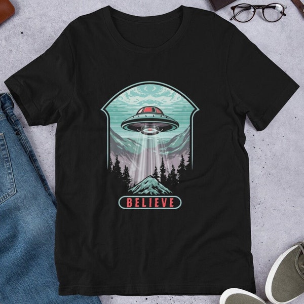 T-shirt Believe UFO Divulgation de PAN T-shirt soucoupe volante extraterrestre T-shirt ufologie ET Cadeau extra terrestre pour vaisseau spatial Believer Area 51