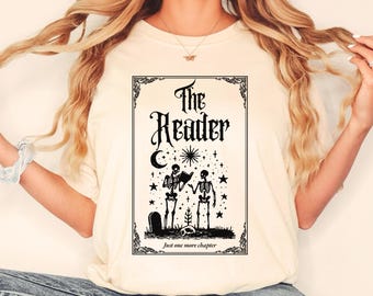 Comfort Colors Book Lover Shirt The Reader Tarot Card T-shirt Medieval Skeleton Tee Gothic Bookish Gift