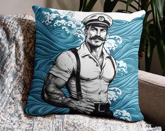 Tom Of Finland Style Cushion Cover Gay Sailor Pillow Case Nautical Decor 18X18 Inches Gift For Gay Man Pride LGBT Home Wear