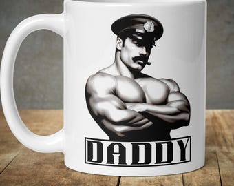 Tom of Finland Style Daddy Mug For Gay Men Leather Pride Mug LGBT Gift For Him Muscle Man Ceramic Mug LGBTQIA Queer Gift