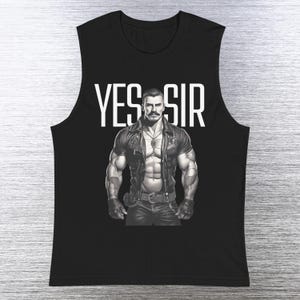 Camiseta sin mangas estilo papá de Tom of Finland para hombre gay, camiseta sin mangas &quot;Sí, señor&quot;, camiseta de cuero con orgullo LGBTQ, regalo para hombre musculoso.