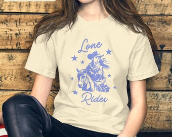 Camiseta de jinete solitario, camiseta de vaquera del salvaje oeste, camiseta de rodeo, linda camiseta del oeste para mujer, camiseta vintage Yee Haw