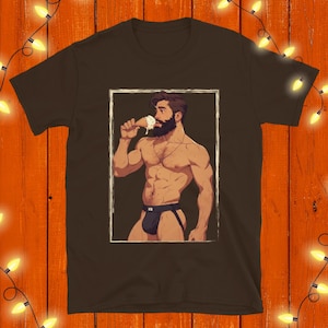 Muscle Daddy Ice Cream Shirt Summer Gay T-shirt Muscular Bearded Men Tshirt Fun Queer Art Tee Adult Humour Top LGBTQ Pride Shirt