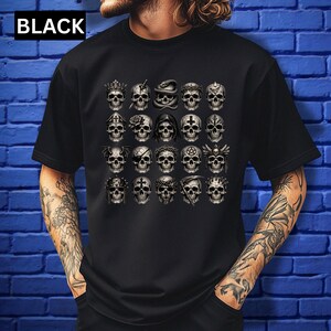 Skull Grid T-Shirt Gothic Tattoo Style Tee Dark Fantasy Graphic Shirt Halloween Goth Top Occult Aesthetic Clothing DnD Gift