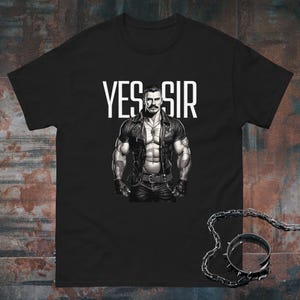 Tom of Finland Style Daddy Men's T-shirt For Gay Men Yes Sir Shirt Leather Pride Tshirt LGBT Gift For Him Muscle Man T Shirt LGBTQIA Queer