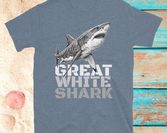 Great White Shark Shirt Monochrome Ocean T-shirt Funny Beach