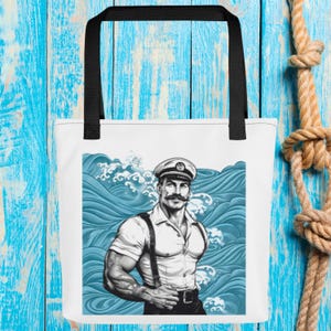 Tom Of Finland Style Tote Bag Gay Sailor Shoulder Bag Nautical Accessory 15X15 Inches Gift For Gay Man Pride LGBT Travel Accessories