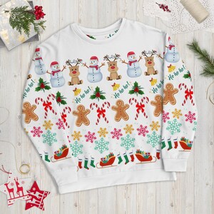 Ugly Christmas Jumper All Over Print Christmas Sweatshirt Funny Xmas Sweater Holiday Fleece Eco Clothing
