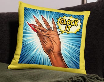 Clock It Pop Art Cushion Cover 18 x 18 Inches Bold Graphic Throw Pillow Case Drag Culture Home Decor Funny Gay Scatter Cushion
