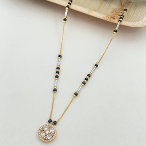 Diamant Mangalsutra Womens, vergoldetes Mangalsutra, Bollywood-Schauspielerin Mangalsutra, CZ Mangalsutra, indischer Schmuck, Gold indisches Mangalsutra
