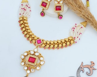 Gold Plated Antique Polki Pearls Necklace / bride/Indian jewelry/Designer Necklace /Bollywood Jewelry/Sabyasachi Jewelry/Gift For Her