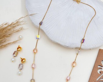 Beaded Pearl Station Necklace , Minimalist Layering Necklace • Bridal Jewelry, Perfect Gift for Bridesmaids
