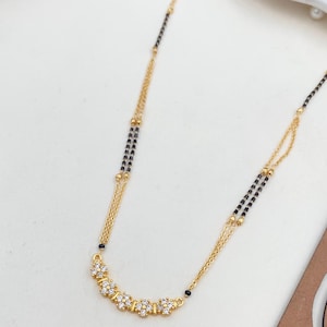 Diamant Mangalsutra Womens, vergoldetes Mangalsutra, Bollywood-Schauspielerin Mangalsutra, CZ Mangalsutra, indischer Schmuck, Gold indisches Mangalsutra