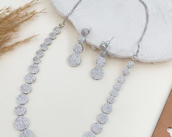 Collar de diamantes americanos bañado en plata, conjunto de joyas para novias, collar de boda con diamantes americanos, joyería perfecta para novias, collar de boda con anuncio