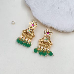 Kundan Ohrringe / Polki Ohrringe / Kundan Chandbalis / indische Ohrringe / Perlenohrringe / Pakistan Ohrringe / Bollywood Ohrringe / indischer Schmuck