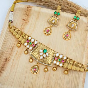 Gold Choker Necklace/ South Indian Jewelry/Choker/ Temple Necklace /Antique Gold choker Necklace/Indian Wedding Jewelry