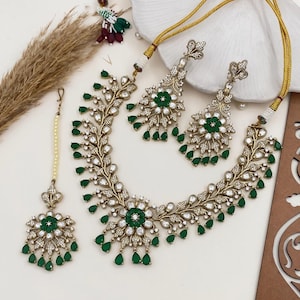 Sabyasachi Victorian Emerald Fusion Uncut  Polki Studded Choker | Sabyasachi necklace jewelry set | Pakistani Jewelry |Gift for her |Bride