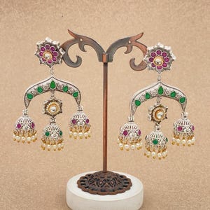 Oxidized Silver Jhumki, Indian Jewelry, Bollywood Jewelry, Oxidized jewelry, Afghani jewelry, boho Jewelry, Dual Tone Gold Silver Earrings