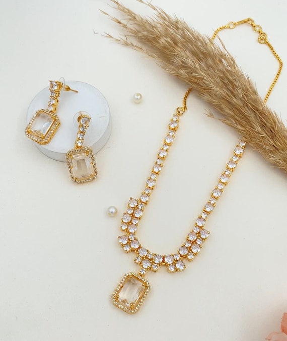 USA Ambani Inspired Gold Plated Diamond Premium CZ Necklace| Bride