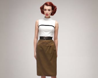 Pure Wool Fabric, 1950s Vintage Style Skirt, Womens High Waisted 1950s Rockabilly Pencil Skirt, Vintage Midi Skirt Straight, Gifts For Her,