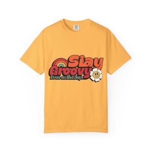 Stay Groovy Unisex Citrus Color T-Shirt, Retro Tee, Vintage Style Shirt, Fun Gift for Friends, Perfect for Celebrations