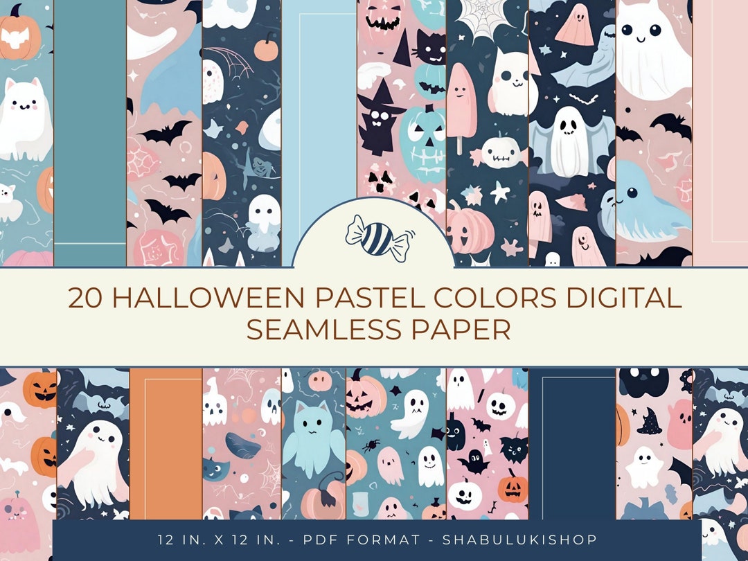 Halloween Pattern Set, Pastel Color Palette, Fall Seamless Paper Prints ...