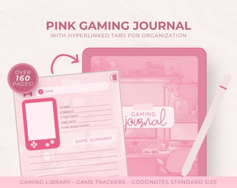 Pink Gaming Journal, Rastreador de juegos, Organizador de juegos, Planificador de videojuegos, Rastreador de progreso, Plantilla de planificador Goodnotes, Juegos acogedores