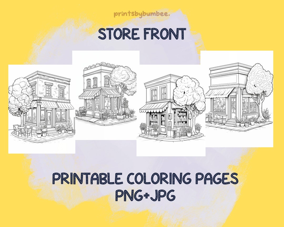 Printable Storefronts Coloring Page a Set of 4 Coloring Pages - Etsy