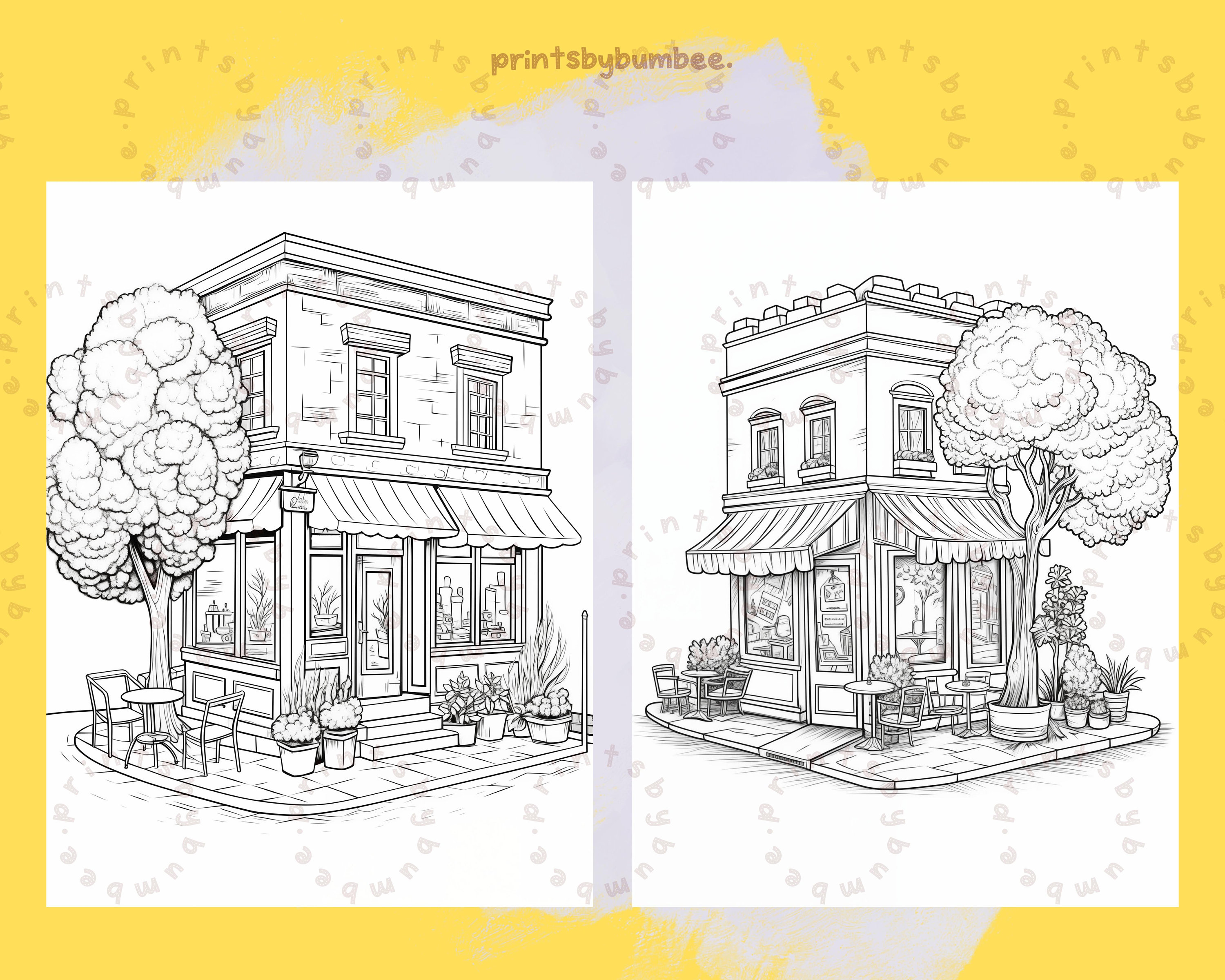 Printable Storefronts Coloring Page a Set of 4 Coloring Pages - Etsy