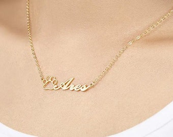 Collier prénom personnalisé avec patte, collier de pattes d'animal de compagnie, bijoux commémoratifs pour animal de compagnie, cadeau pour amoureux des animaux de compagnie de moins de 20 dollars, cadeau pour amoureux des chiens