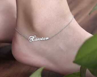 18K Solid Gold Name Anklet, Customizable Name Anklet, Personalized Jewelry for feet, Gift for Girlfriend under 20 dollars, Anniversary Gift