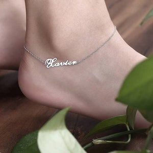 18K Solid Gold Name Anklet, Customizable Name Anklet, Personalized Jewelry for feet, Gift for Girlfriend under 20 dollars, Anniversary Gift image 1