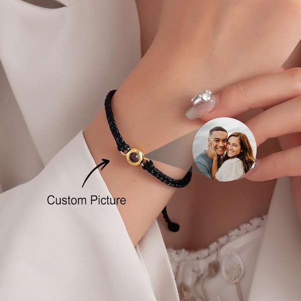 Photo Projection Bracelet, Photo bracelet, Gift for wife, Braided rope photo necklace, Custom picture projection necklace, Mother's Day gift