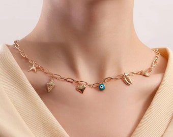 Collier à breloques, gros collier, bijoux colorés, collier petite amie, collier de style vintage pour elle, cadeau pour grand-mère, cadeau de fête des mères